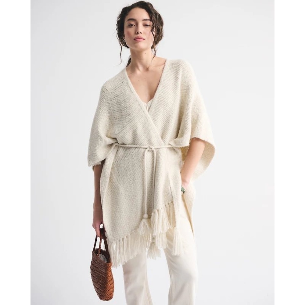 Abercrombie Fringe Belted Cardigan OS Cream